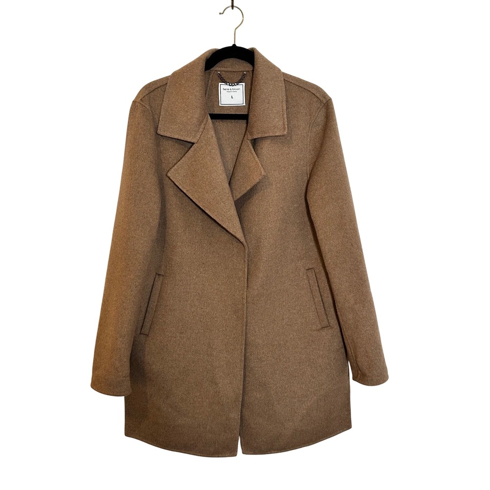 Belle & Bloom Ex-Boyfriend Wool Blend Coat Size L Camel Brown Notched Lapel